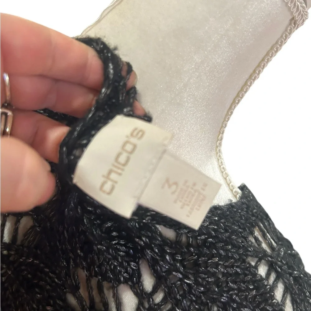 Chico’s boho chic black embellished knit crochet Sweater